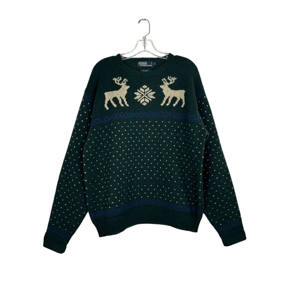 Vintage Polo by Ralph Lauren Men's Large 100% Wool Winter Sweater Green/Cream - Picture 7 of 10